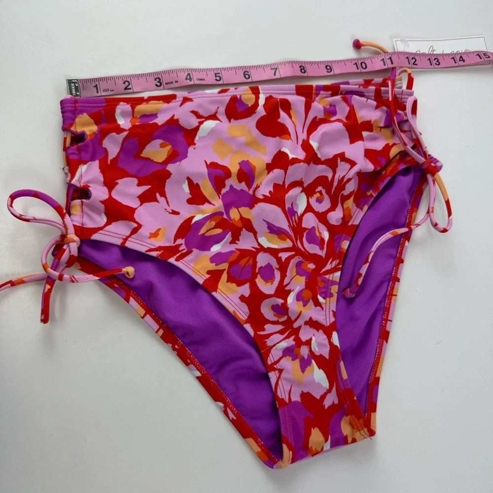 Salt + Cove Bikini Bottom Juniors Size Medium Red Pink Floral Side Tie Swim NWT